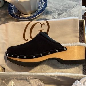 M.Gemi Navy blue suede Greta Shearling clogs. New in box SOLD OUT